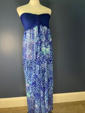 Raviya Royal Blue Dress/ bathing suit coverup. Sz LG, opens in front, strapless